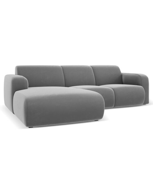 Canapé d'Angle gauche en Velours Lola 4 places gris clair - 250x170x72 cm