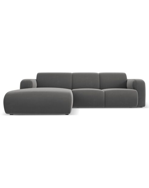Canapé d'Angle gauche en Velours Lola 4 places ciment - 250x170x72 cm