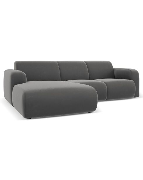 Canapé d'Angle gauche en Velours Lola 4 places ciment - 250x170x72 cm