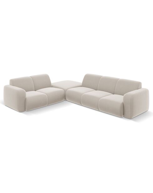 Canapé d'Angle gauche en Velours Lola 6 places beige clair - 315x250x72 cm