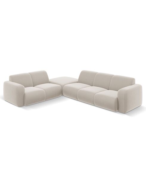 Canapé d'Angle gauche en Velours Lola 6 places beige clair - 315x250x72 cm