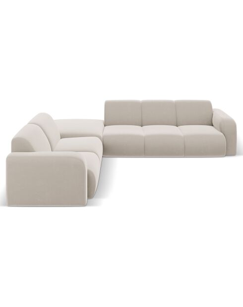 Canapé d'Angle gauche en Velours Lola 6 places beige clair - 315x250x72 cm