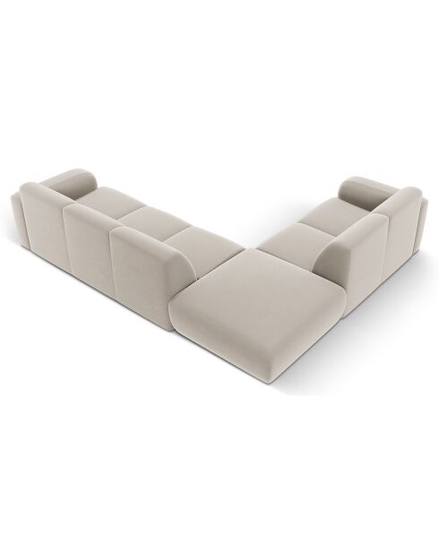 Canapé d'Angle gauche en Velours Lola 6 places beige clair - 315x250x72 cm