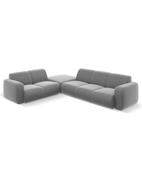 Canapé d'Angle gauche en Velours Lola 6 places gris clair - 315x250x72 cm