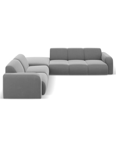 Canapé d'Angle gauche en Velours Lola 6 places gris clair - 315x250x72 cm