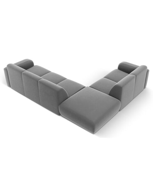 Canapé d'Angle gauche en Velours Lola 6 places gris clair - 315x250x72 cm