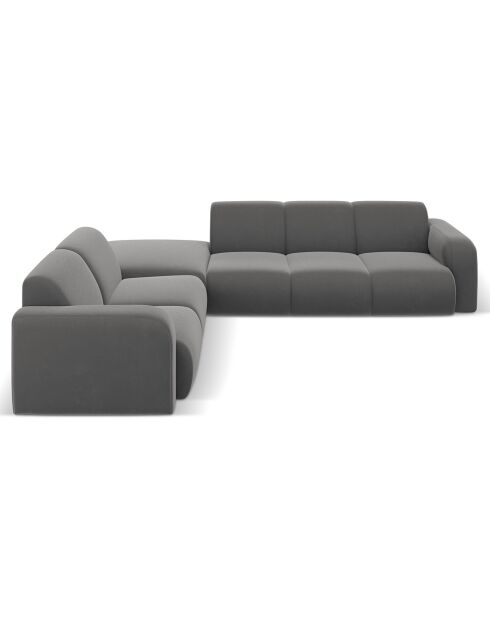 Canapé d'Angle gauche en Velours Lola 6 places ciment - 315x250x72 cm