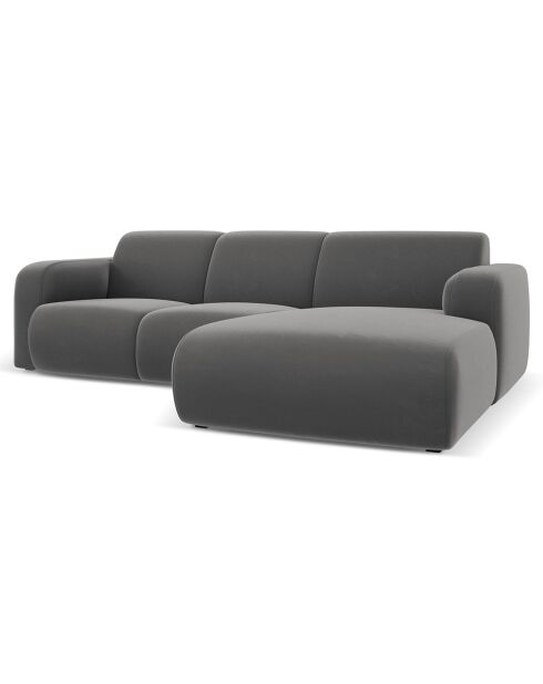Canapé d'Angle droit en Velours Lola 4 places ciment - 250x170x72 cm