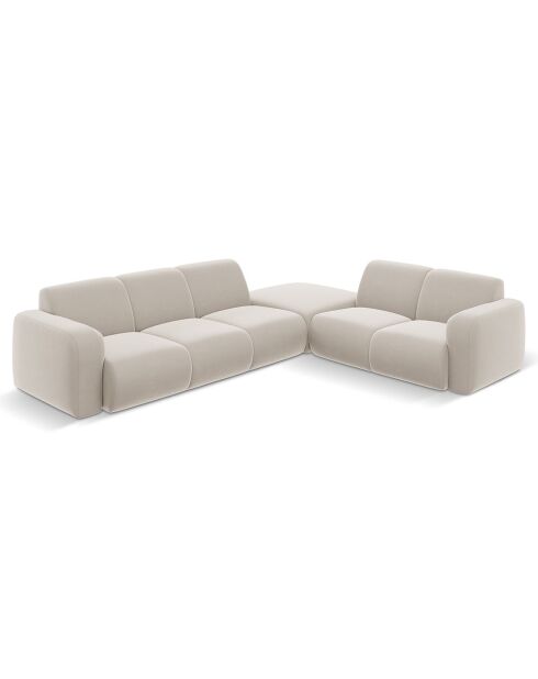 Canapé d'Angle droit en Velours Lola 6 places beige clair - 315x250x72 cm