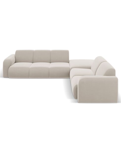 Canapé d'Angle droit en Velours Lola 6 places beige clair - 315x250x72 cm