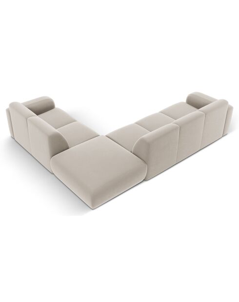 Canapé d'Angle droit en Velours Lola 6 places beige clair - 315x250x72 cm