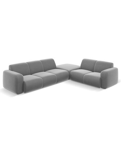 Canapé d'Angle droit en Velours Lola 6 places gris clair - 315x250x72 cm