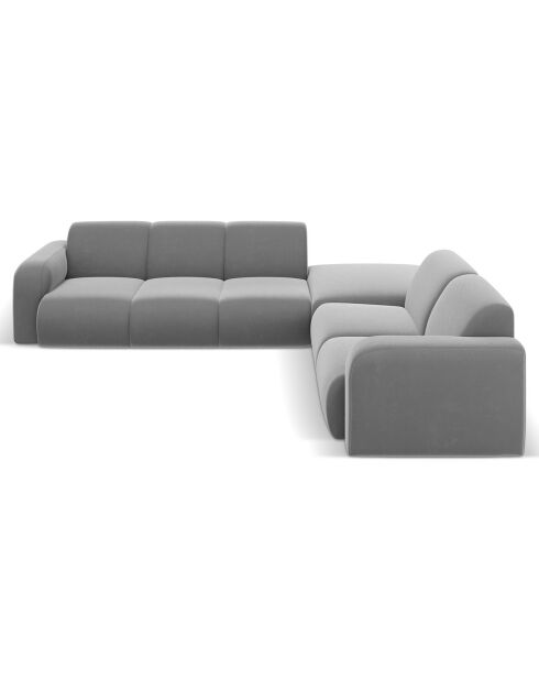 Canapé d'Angle droit en Velours Lola 6 places gris clair - 315x250x72 cm