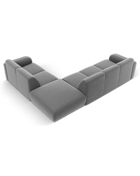 Canapé d'Angle droit en Velours Lola 6 places gris clair - 315x250x72 cm
