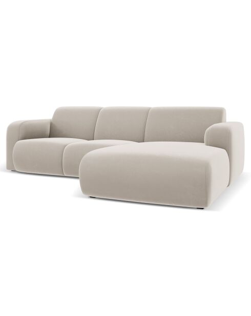 Canapé d'Angle droit en Velours Lola 4 places beige clair - 250x170x72 cm