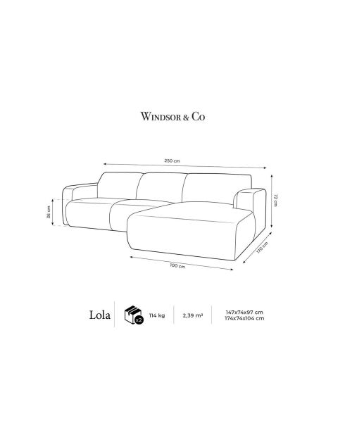 Canapé d'Angle droit en Velours Lola 6 places gris clair - 315x250x72 cm