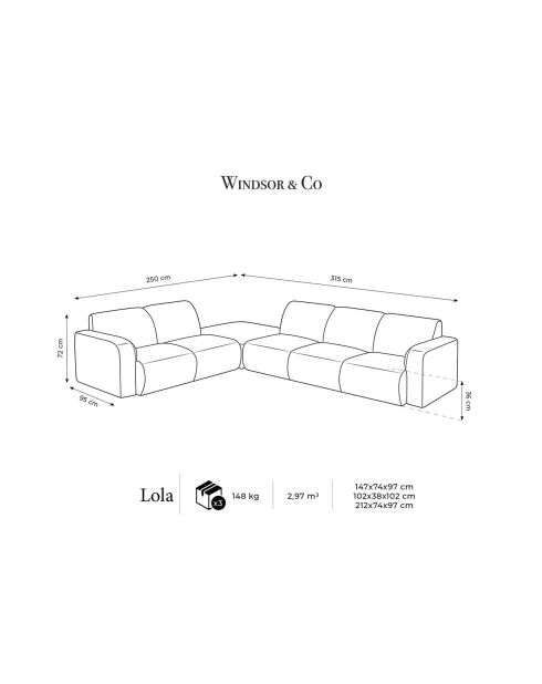 Canapé d'Angle gauche en Velours Lola 4 places ciment - 250x170x72 cm