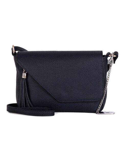 Lola marineblaue Schultertasche aus Leder - 24x18x6 cm