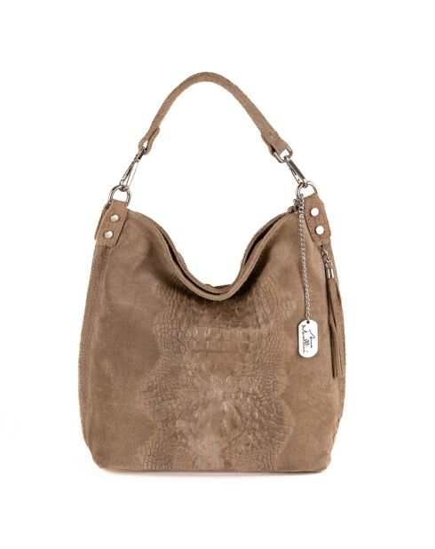 Denise taupe leren schoudertas - 29x31x14 cm