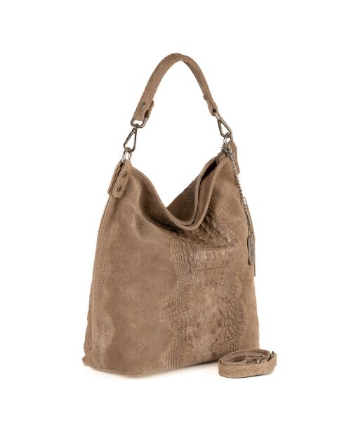 Denise taupe leren schoudertas - 29x31x14 cm