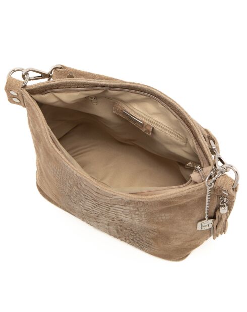 Denise taupe leren schoudertas - 29x31x14 cm