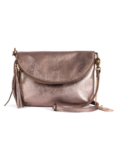 Beverly bronzen leren schoudertas - 22x18x2 cm