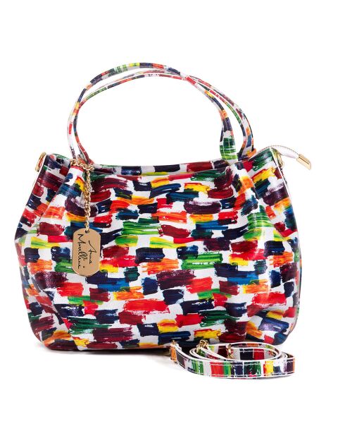 Borsa Anna Signature in pelle bianco/multicolore - 26x20x13 cm