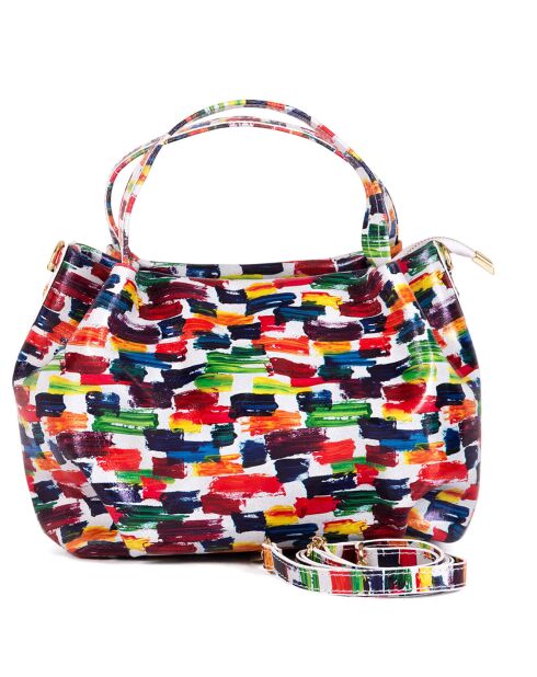 Borsa Anna Signature in pelle bianco/multicolore - 26x20x13 cm