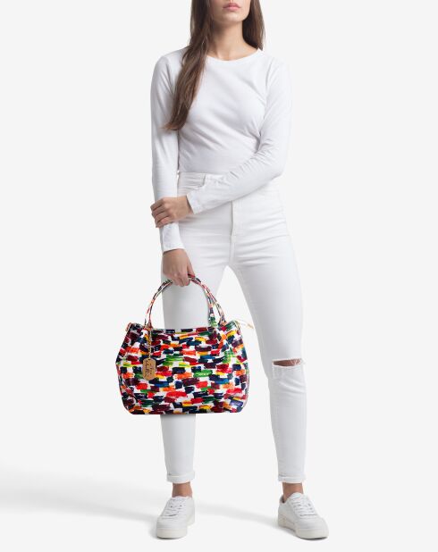 Borsa Anna Signature in pelle bianco/multicolore - 26x20x13 cm