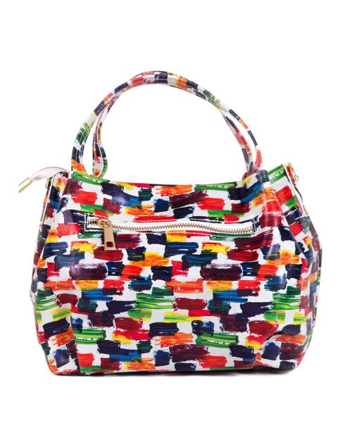 Borsa Anna Signature in pelle bianco/multicolore - 26x20x13 cm