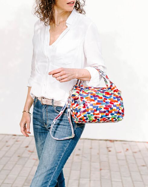 Borsa Anna Signature in pelle bianco/multicolore - 26x20x13 cm