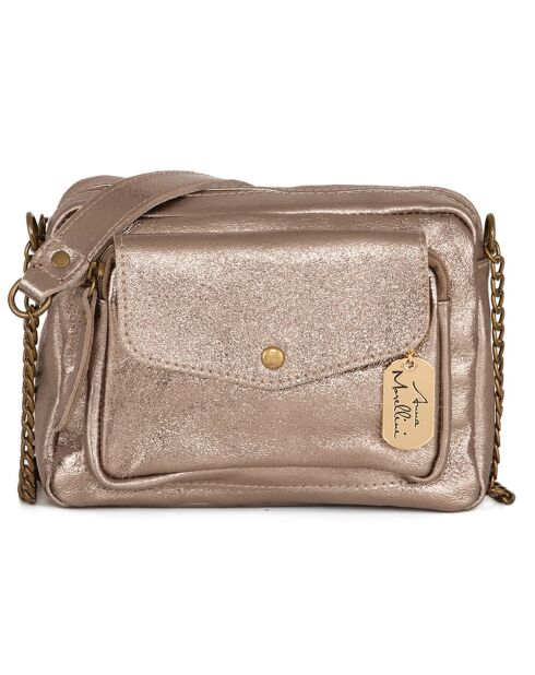 Donkergouden Agnesina leren schoudertas - 26x19x7 cm