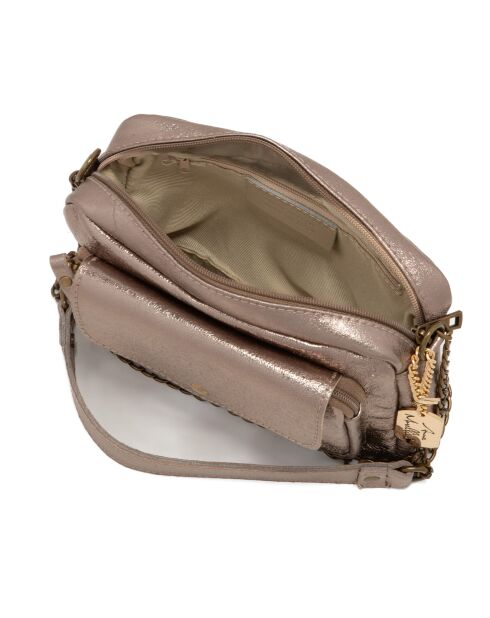 Donkergouden Agnesina leren schoudertas - 26x19x7 cm