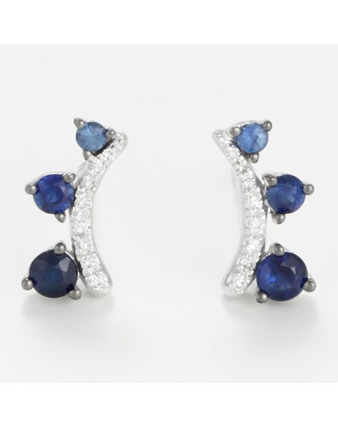 Boucles d'oreilles Soulia Diamants 0.03 ct & Saphirs 0.27 ct or blanc