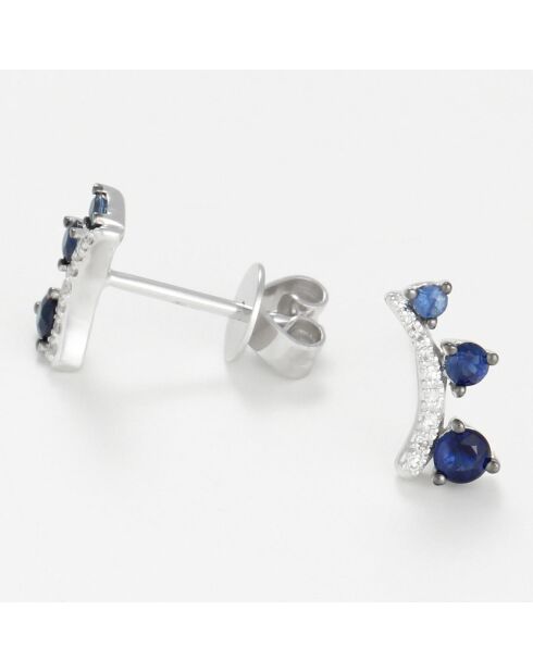 Boucles d'oreilles Soulia Diamants 0.03 ct & Saphirs 0.27 ct or blanc