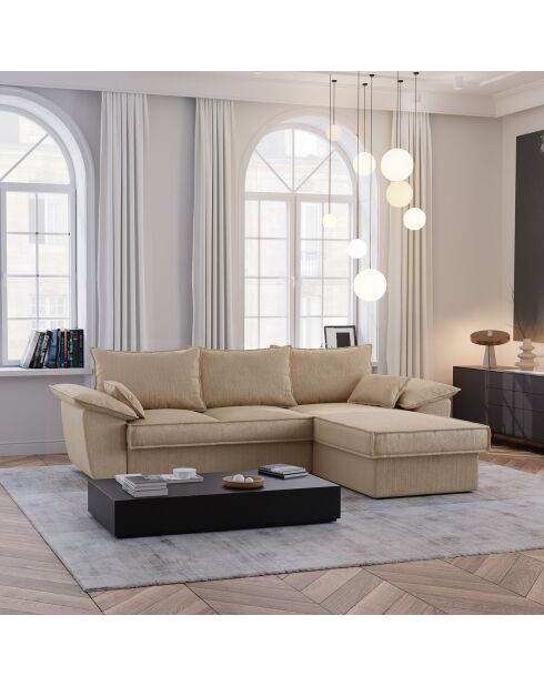 Beiges Ecksofa Sasha aus Kord, umwandelbar, rechts, 257 x 93 x 168 x 88 cm