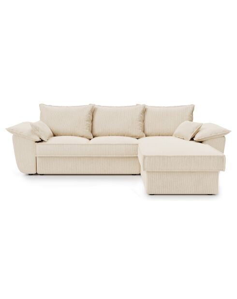 Creme corduroy converteerbare hoekbank rechts Sasha - 257x93/168x88 cm