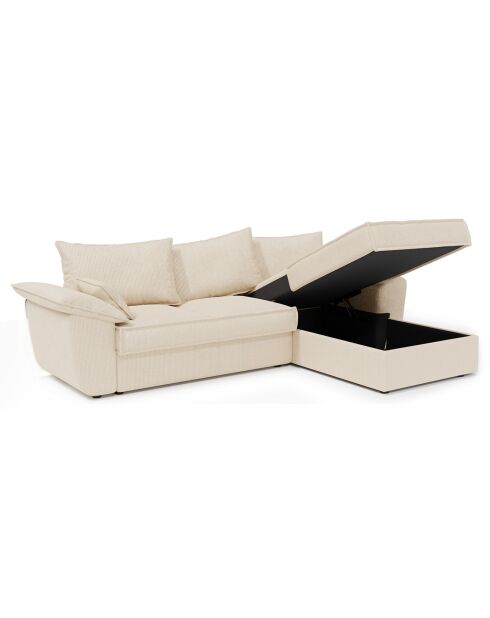 Creme corduroy converteerbare hoekbank rechts Sasha - 257x93/168x88 cm