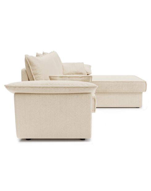 Creme corduroy converteerbare hoekbank rechts Sasha - 257x93/168x88 cm