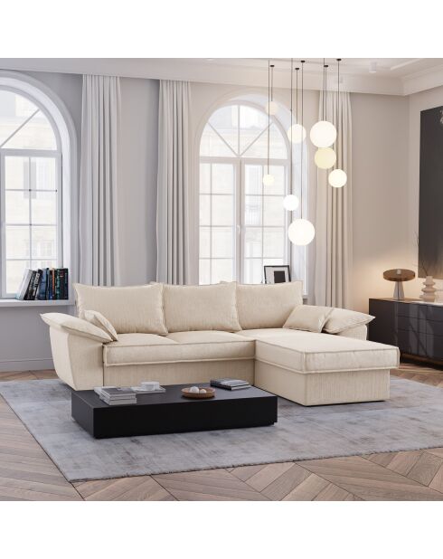 Creme corduroy converteerbare hoekbank rechts Sasha - 257x93/168x88 cm