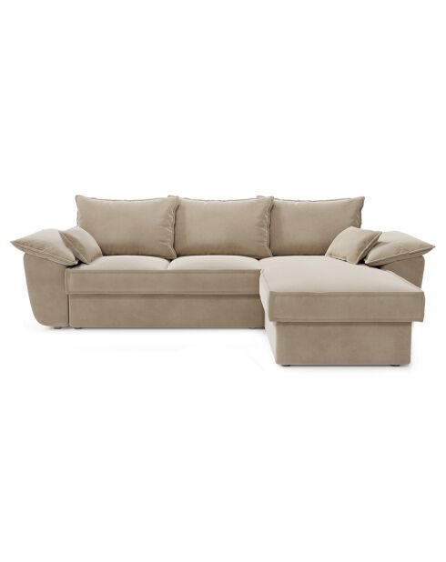 Divano angolare destro trasformabile Sasha in velluto beige - 257x93/168x88 cm