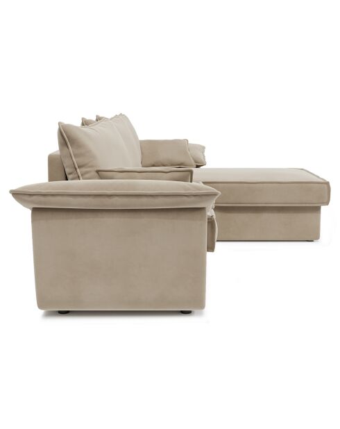 Canapé d'angle droit convertible en Velours Sasha beige - 257x93/168x88 cm