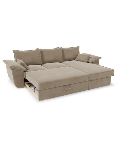 Divano angolare destro trasformabile Sasha in velluto beige - 257x93/168x88 cm