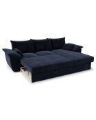 Canapé d'angle droit convertible en Velours Sasha bleu nuit - 257x93/168x88 cm