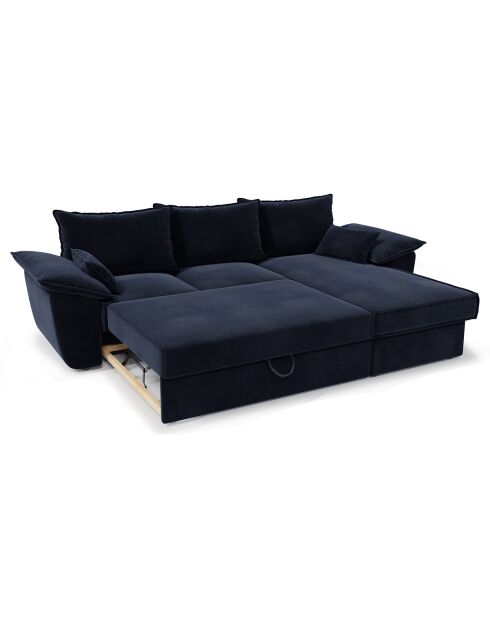 Canapé d'angle droit convertible en Velours Sasha bleu nuit - 257x93/168x88 cm