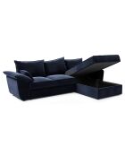 Canapé d'angle droit convertible en Velours Sasha bleu nuit - 257x93/168x88 cm