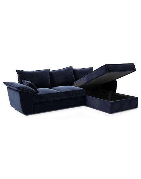 Wandelbares rechtes Ecksofa Sasha aus Samt, Mitternachtsblau - 257x93/168x88 cm