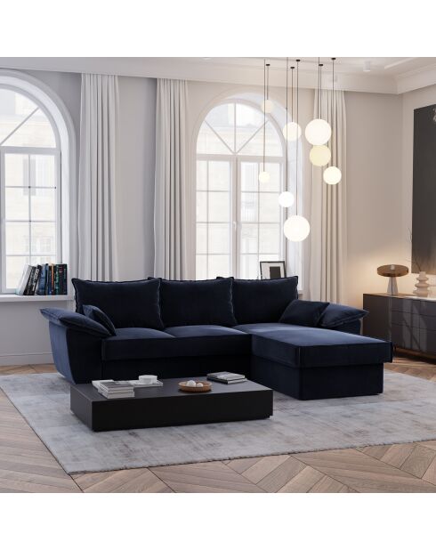 Wandelbares rechtes Ecksofa Sasha aus Samt, Mitternachtsblau - 257x93/168x88 cm
