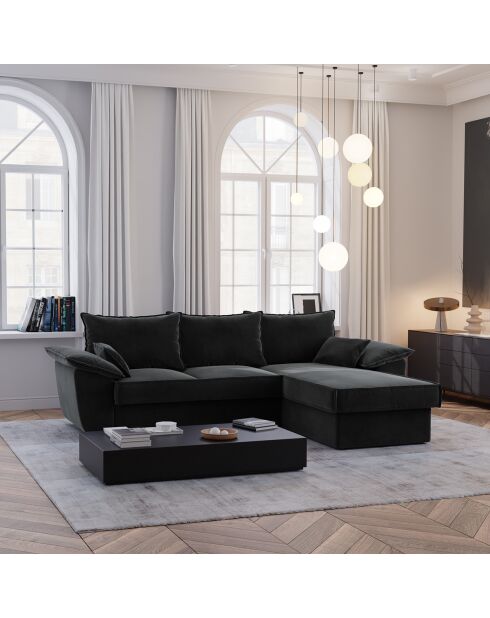 Wandelbares rechtes Ecksofa Sasha aus anthrazitgrauem Samt - 257x93/168x88 cm