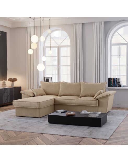 Beiges Ecksofa aus Kord von Sasha, links, 257x93/168x88 cm